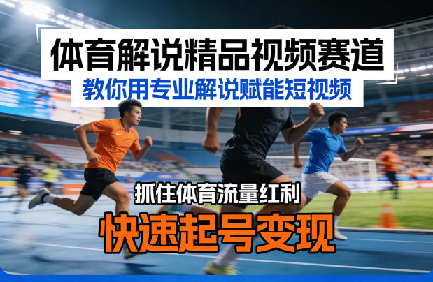 体育解说精品视频赛道，教你用专业解说赋能短视频，抓住体育流量红利，快速起号变现|网创挖金社