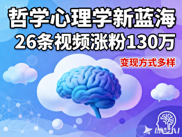 短视频新蓝海，哲学心理学赛道，26条视频涨粉130W，变现方式多样|网创挖金社