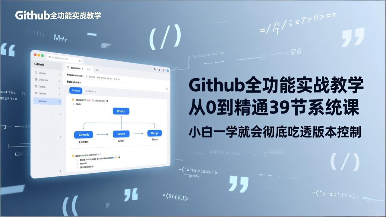 GitHub-全功能实战教学，从0到精通39节系统课，小白一学就会彻底吃透版本控制|网创挖金社