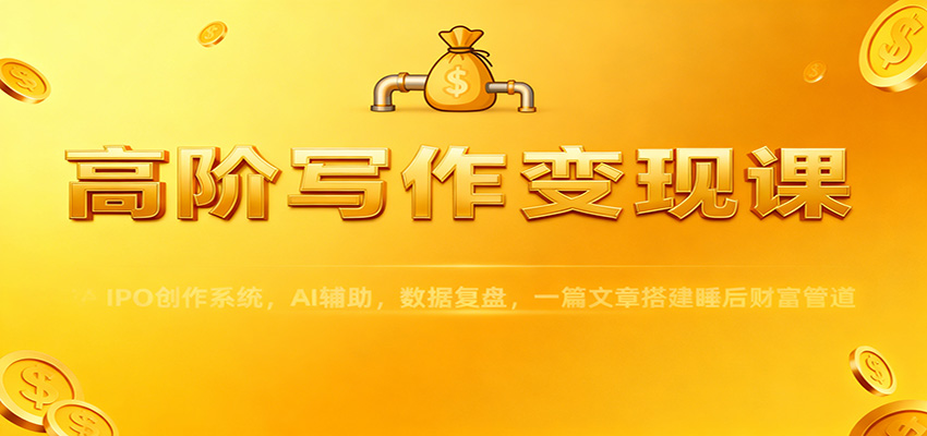 高阶写作变现课：IPO创作系统，AI辅助，数据复盘，一篇文章搭建睡后财富管道|网创挖金社
