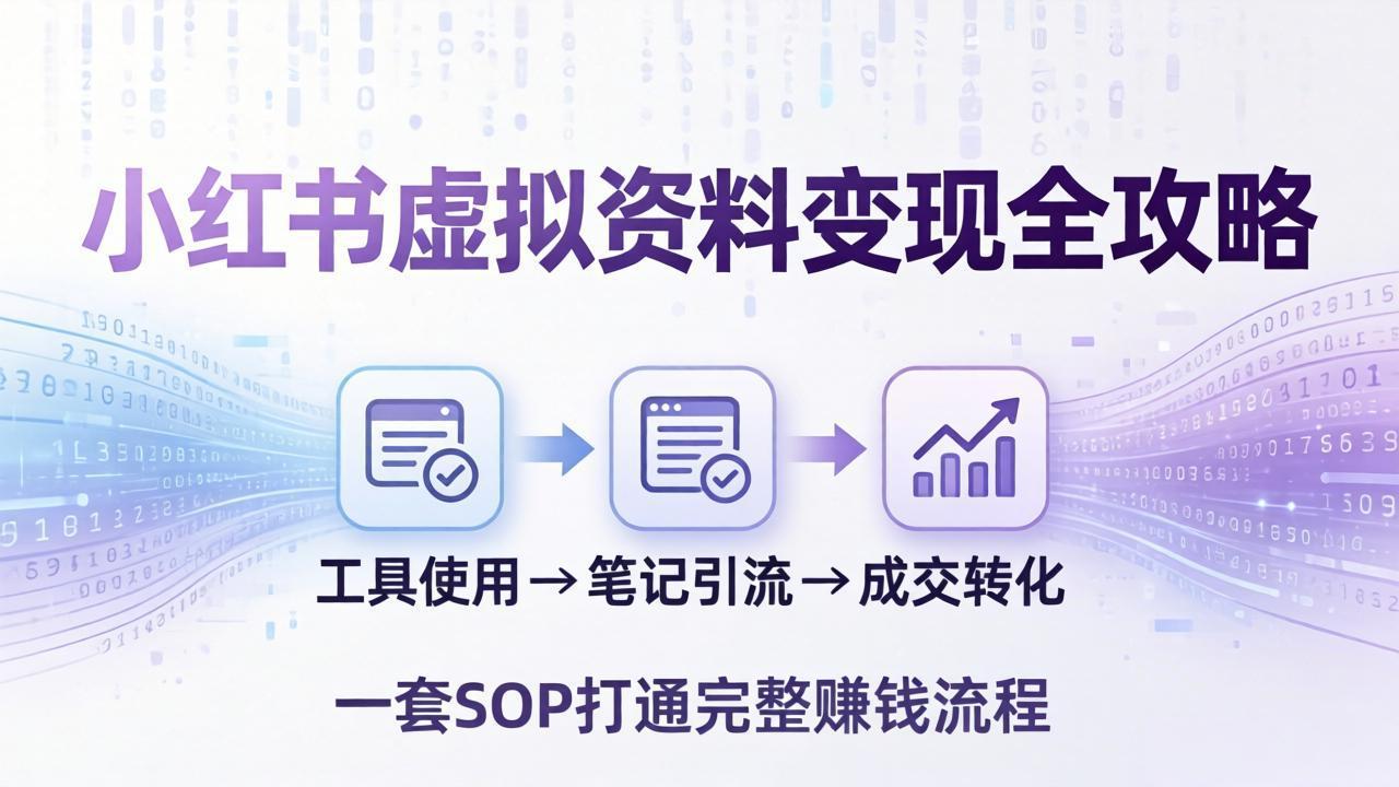 小红书虚拟资料变现全攻略：从工具使用到笔记引流成交，一套 SOP 打通完整赚钱流程|网创挖金社