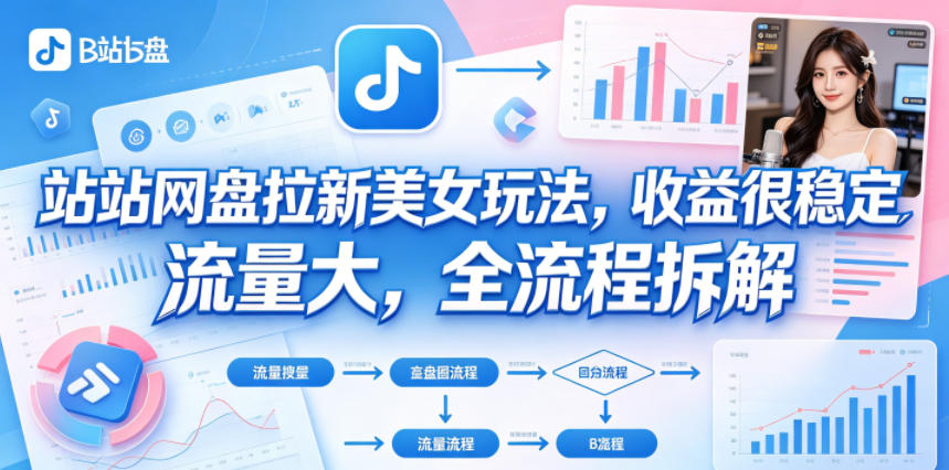 B站网盘拉新美女玩法，收益很稳定，流量大，全流程拆解|网创挖金社