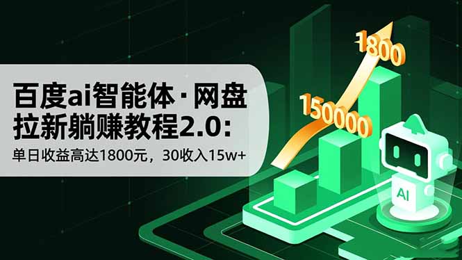 百度ai智能体·网盘拉新躺赚教程2.0：单日收益高达1800元，30收入15w+|网创挖金社