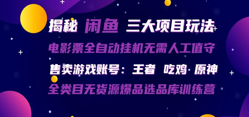 闲鱼三种玩法 全自动电影票 售卖游戏账号 爆品选品库训练营|网创挖金社