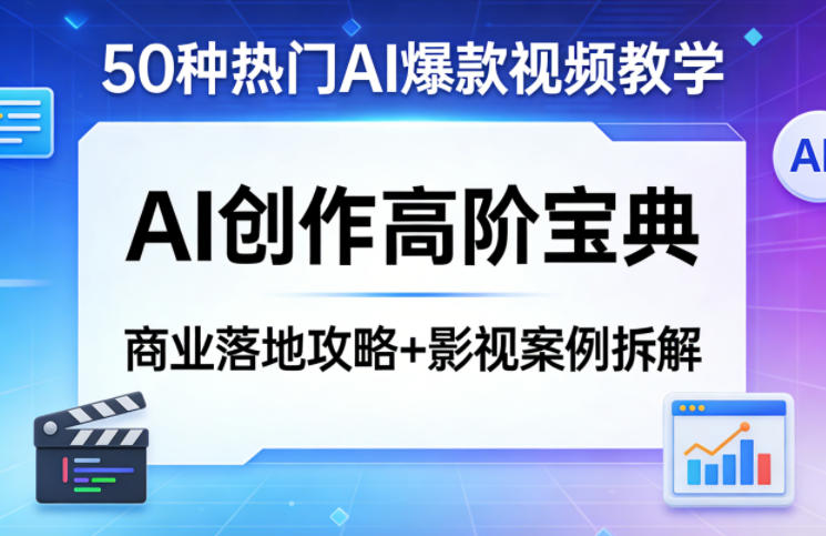 50种热门AI爆款视频教学，AI创作高阶宝典，商业落地攻略+影视案例拆解|网创挖金社