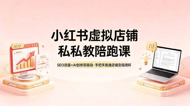 小红书虚拟店铺私教陪跑课，SEO流量+AI创作双驱动，手把手跑通店铺变现闭环|网创挖金社