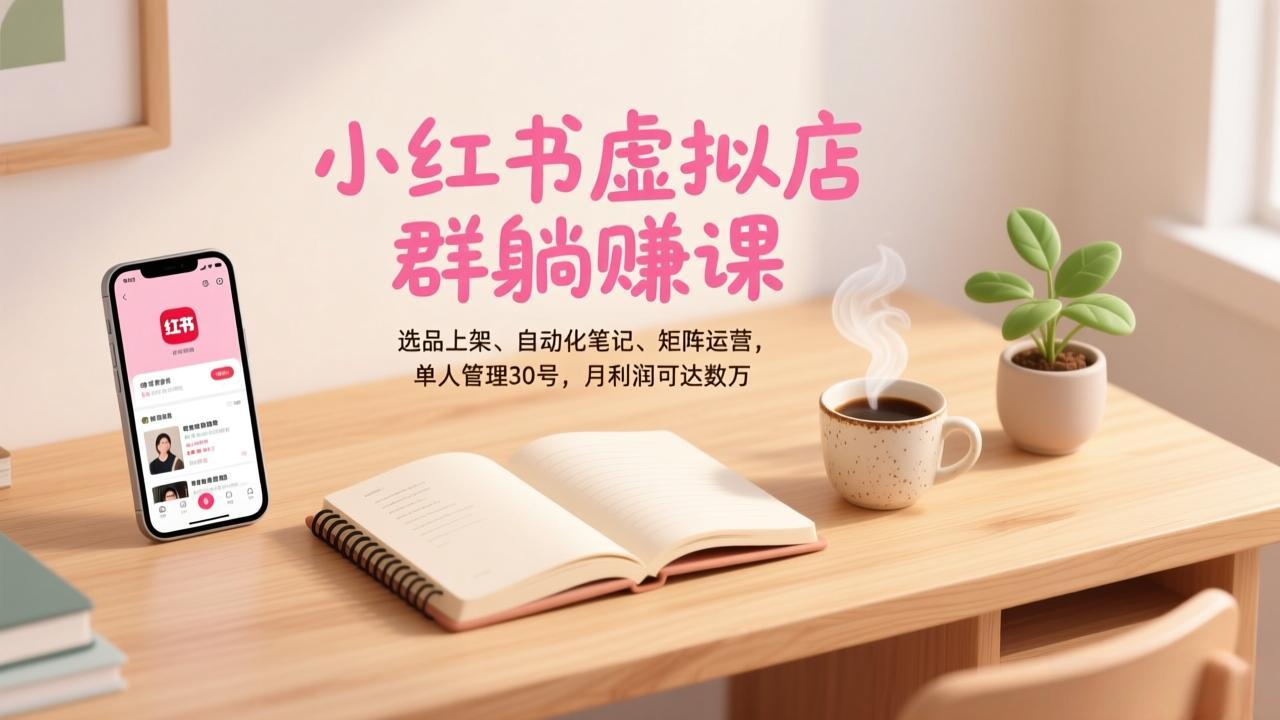 小红书虚拟店群躺赚课,选品上架、自动化笔记、矩阵运营,单人管理30号,月利润可达数万|网创挖金社