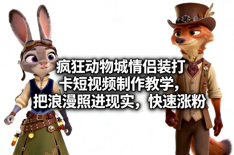 疯狂动物城情侣装打卡短视频制作教学，把浪漫照进现实，快速涨粉|网创挖金社
