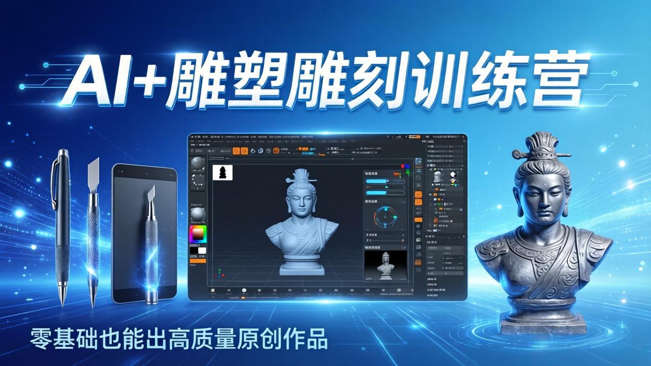AI+雕塑雕刻训练营：从AI创作、大模型训练到3D雕刻 + 渲染，零基础也能出高质量原创作品|网创挖金社