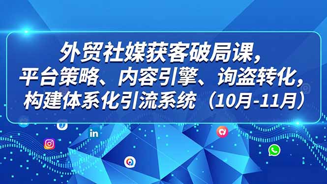 外贸 社媒获客破局课，平台策略、内容引擎、询盘转化，构建体系化引流系统(10月-11月|网创挖金社