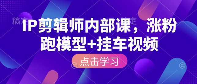 IP剪辑师内部课，涨粉跑模型+挂车视频(更新)|网创挖金社