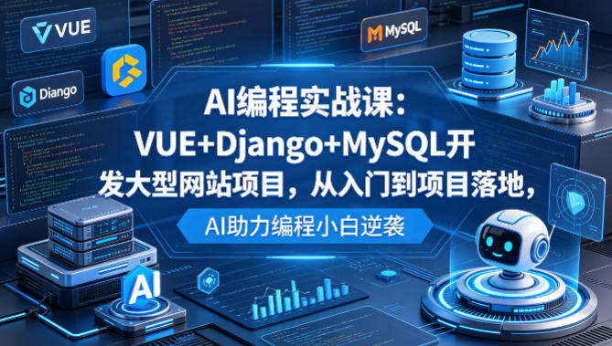 AI编程实战课：VUE+Django+MySQL开发大型网站项目，从入门到项目落地，AI助力编程小白逆袭|网创挖金社