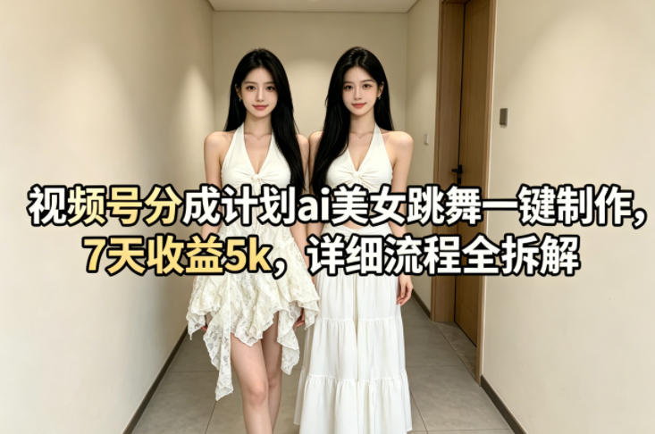 视频号分成计划ai美女跳舞一键制作，7天收益5k，详细流程全拆解|网创挖金社