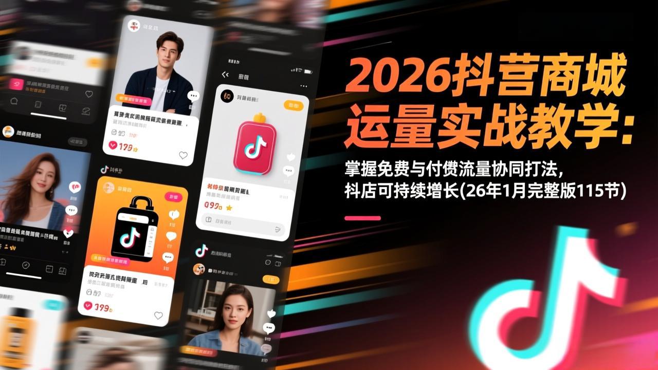 2026抖音商城运营实战教学：掌握免费与付费流量协同打法，抖店可持续增长(26年1月完整版115节|网创挖金社