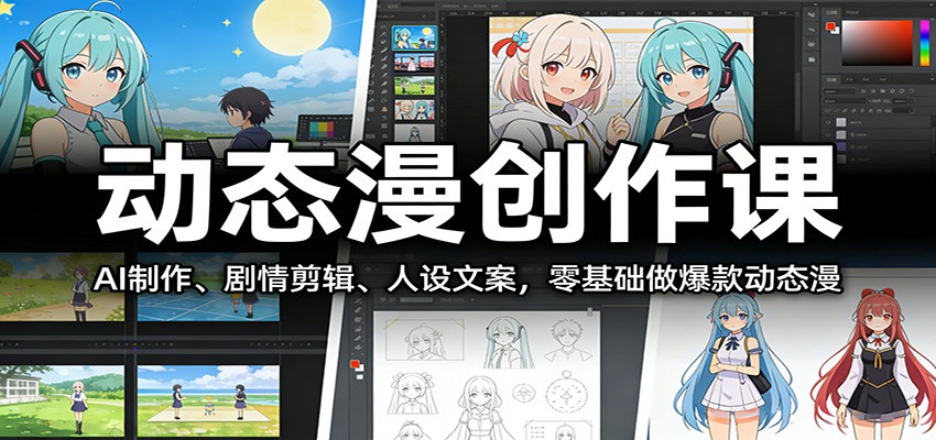 动态漫创作课：AI制作、剧情剪辑、人设文案，零基础做爆款动态漫|网创挖金社