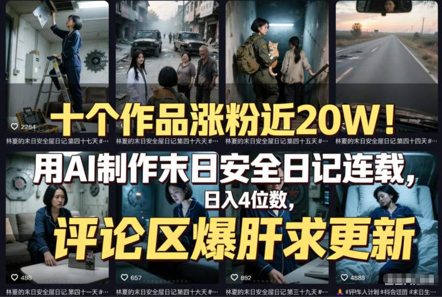 十个作品涨粉近20W！用AI制作末日安全日记连载，日入4位数，评论区爆肝求更新(附详细步骤)|网创挖金社