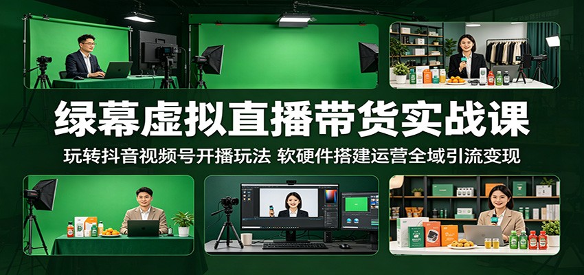 绿幕虚拟直播带货实战课：玩转抖音视频号开播玩法，软硬件搭建运营全域引流变现|网创挖金社