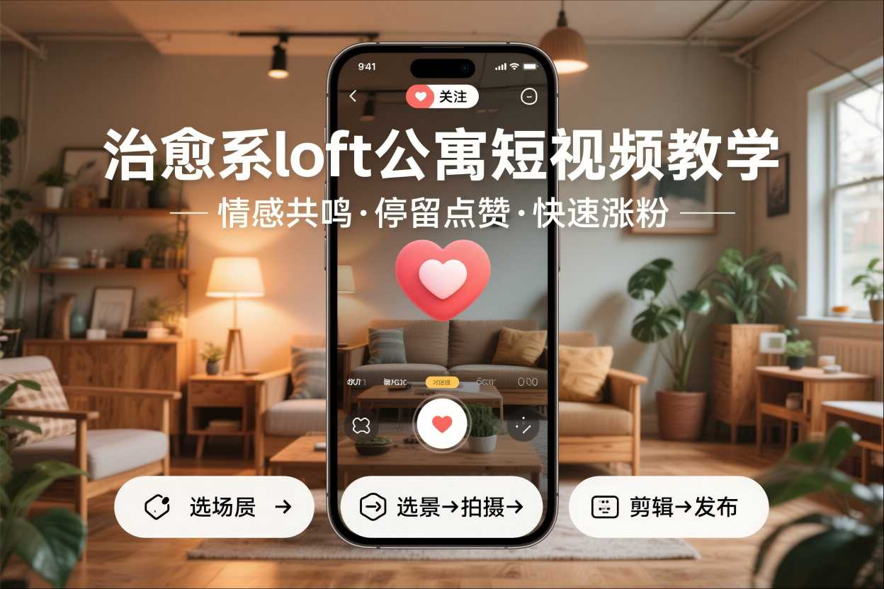 治愈系loft公寓短视频制作教学，情感共鸣引停留点赞关注，快速起号涨粉|网创挖金社