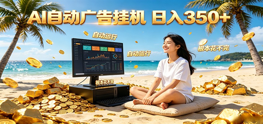 AI自动广告挂机 日入350+ 真正做到躺赚式变现，根本花不完！|网创挖金社