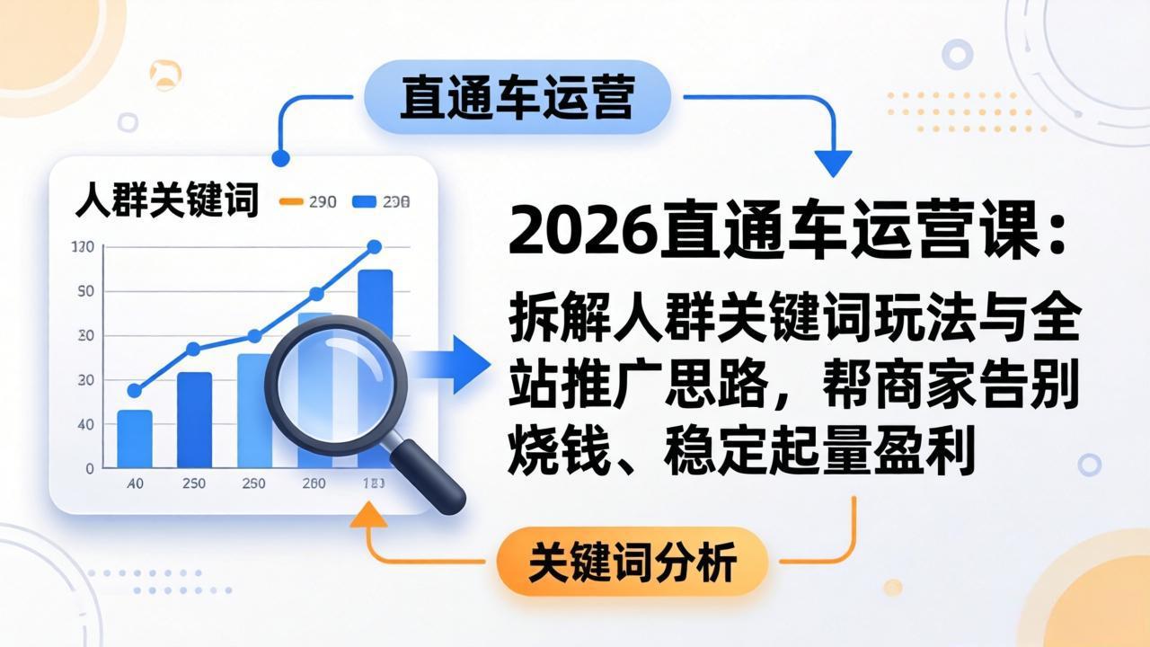 2026直通车运营课：拆解人群关键词玩法与全站推广思路，帮商家告别烧钱、稳定起量盈利|网创挖金社