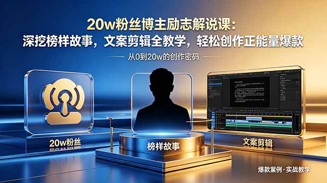 20w粉丝博主励志解说课：深挖榜样故事，文案剪辑全教学，轻松创作正能量爆款|网创挖金社