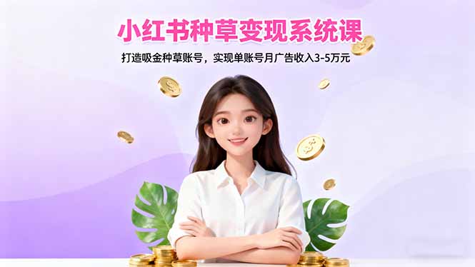 小红书种草变现系统课：打造吸金种草账号，实现单账号月广告收入3-5万元|网创挖金社