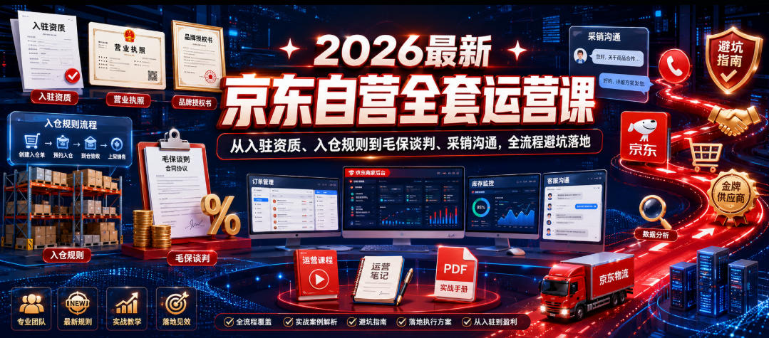 2026最新京东自营全套运营课，从入驻资质、入仓规则到毛保谈判、采销沟通，全流程避坑落地|网创挖金社