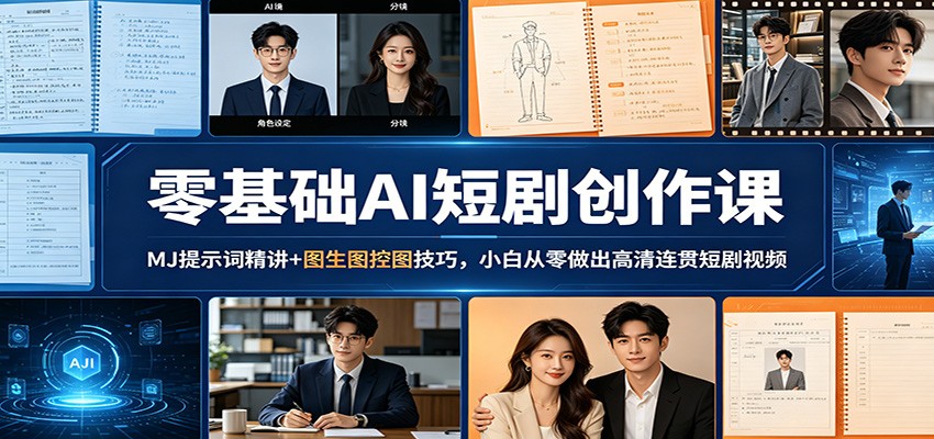 零基础AI短剧创作课：MJ提示词精讲+图生图控图技巧，小白从零做出高清连贯短剧视频|网创挖金社