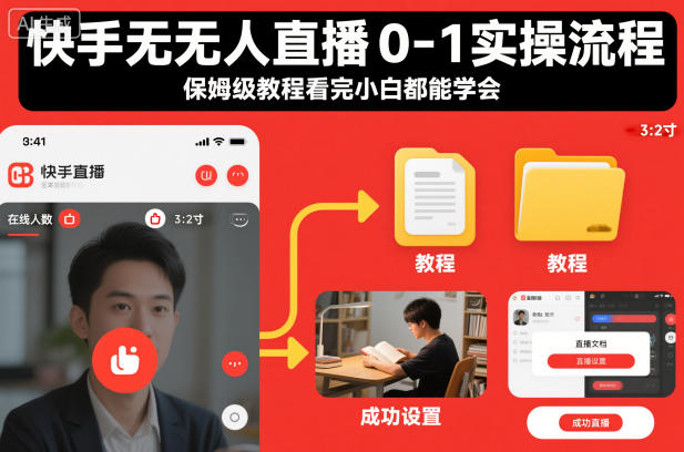 快手无人直播0-1实操流程，保姆级教程看完小白都能学会|网创挖金社