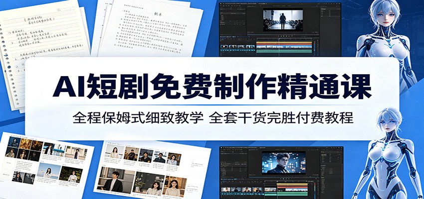 AI短剧免费制作精通课：全程保姆式细致教学，全套干货完胜付费教程|网创挖金社