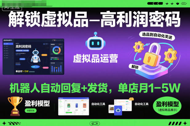 解锁虚拟品高利润密码：机器人自动回复+发货，单店月1-5W【揭秘】|网创挖金社