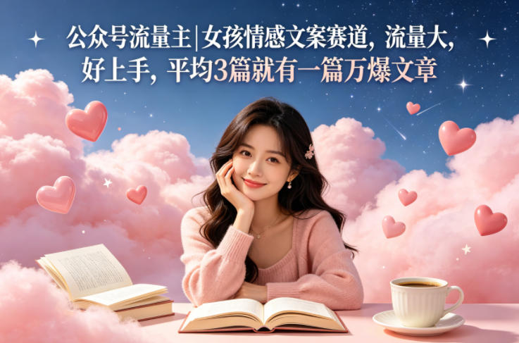 公众号流量主女孩情感文案赛道,流量大,好上手,平均3篇就有一篇万爆文章|网创挖金社