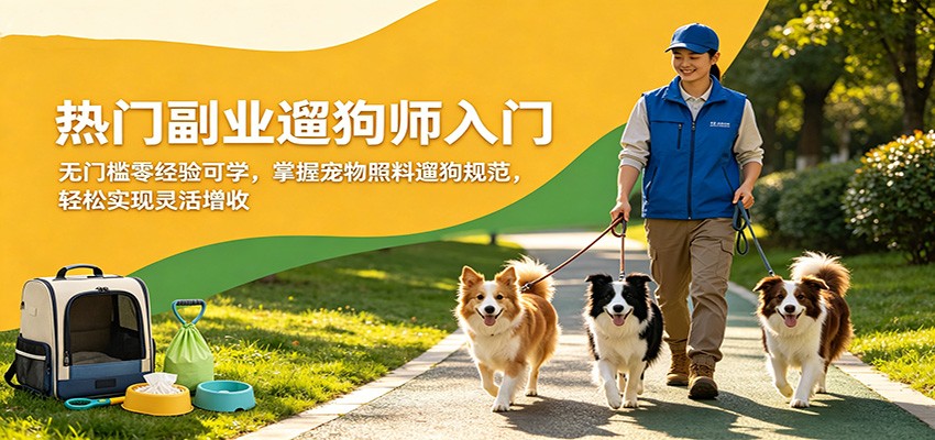 热门副业遛狗师入门，无门槛零经验可学，掌握宠物照料遛狗规范，轻松实现灵活增收|网创挖金社