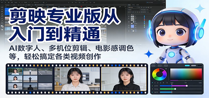 剪映专业版从入门到精通：AI数字人、多机位剪辑、电影感调色等，轻松搞定各类视频创作|网创挖金社