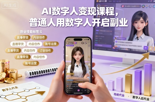 AI数字人变现课程，普通人用数字人开启副业|网创挖金社