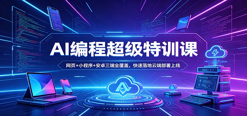 AI编程超级特训课：网页+小程序+安卓三端全覆盖，快速落地云端部署上线|网创挖金社
