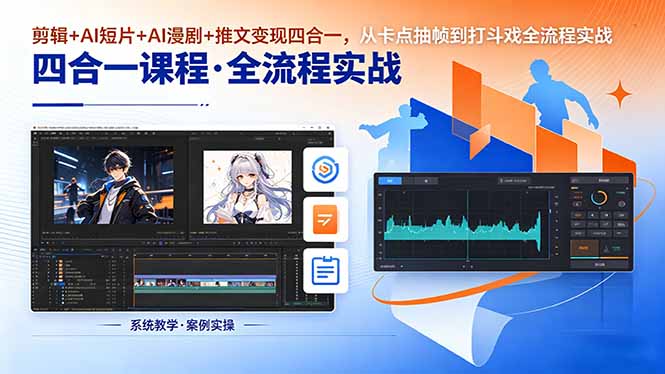 剪辑+AI短片+AI漫剧+推文变现四合一,从卡点抽帧到打斗戏全流程实战|网创挖金社