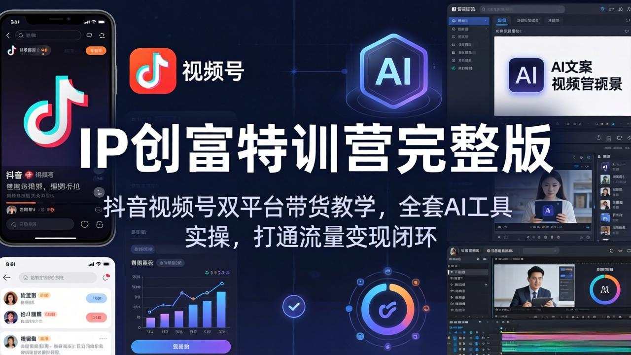IP创富特训营完整版：抖音视频号双平台带货教学，全套AI工具实操，打通流量变现闭环|网创挖金社