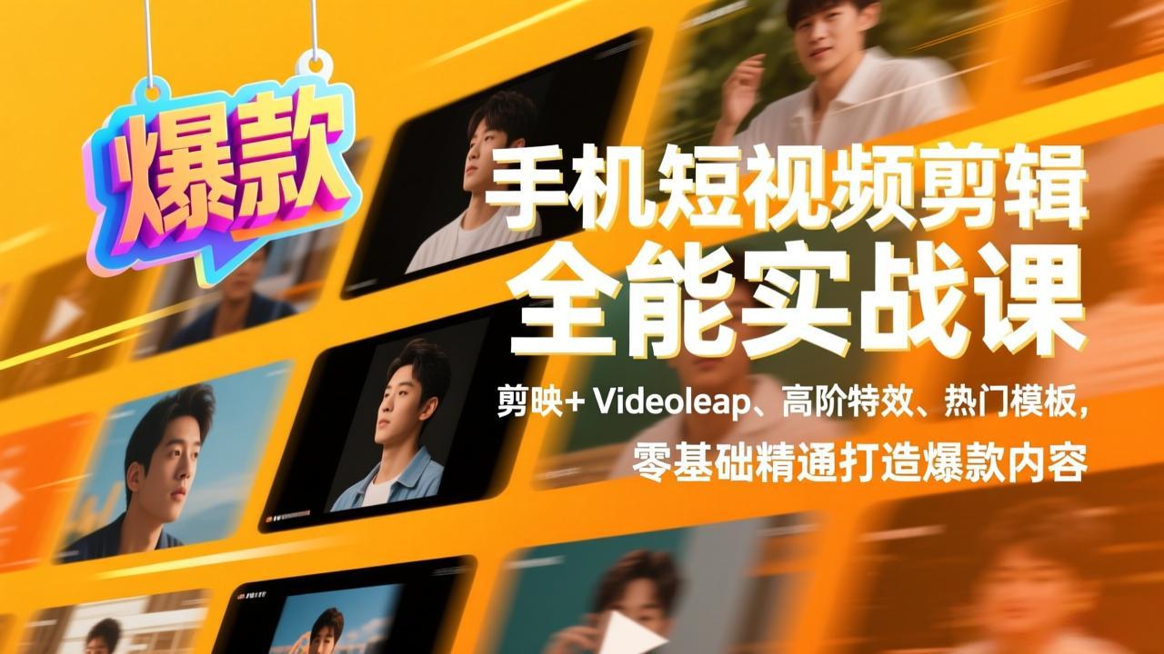 手机短视频剪辑全能实战课，剪映+Videoleap、高阶特效、热门模板，零基础精通打造爆款内容|网创挖金社