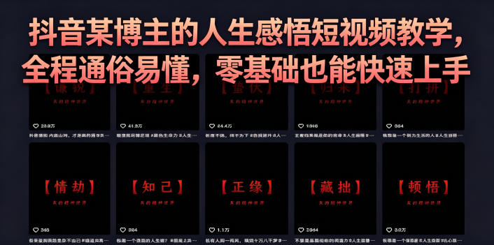 抖音某博主的灰太狼人生感悟短视频教学，全程通俗易懂，零基础也能快速上手|网创挖金社