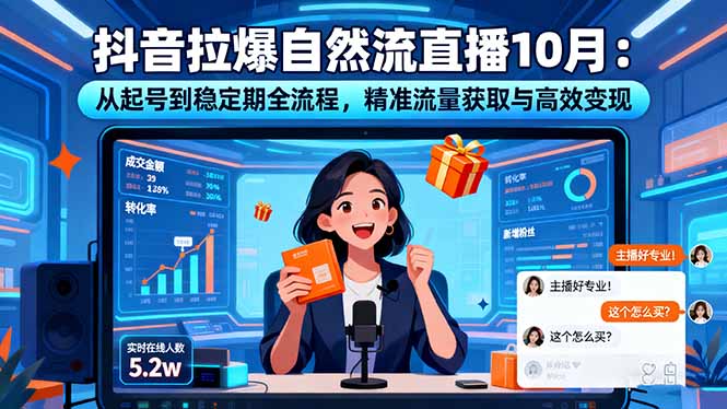抖音拉爆自然流直播10月：从起号到稳定期全流程，精准流量获取与高效变现|网创挖金社