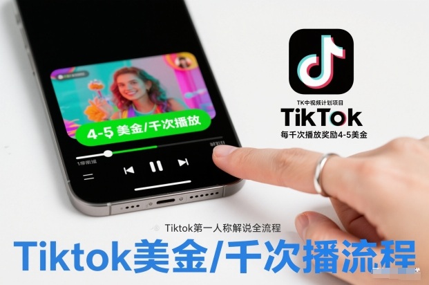 TK中视频计划项目，Tiktok第一人称解说流程，每干次播放奖励4-5美金|网创挖金社