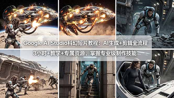 Google AI Studio科幻短片教程:AI生成+剪辑全流程,3小时+教学+专属资源,掌握专业级制作技能|网创挖金社