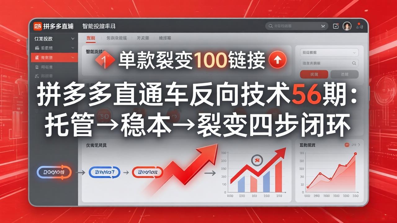 拼多多直通车反向技术56期：托管→稳本→裂变四步闭环，单款裂变100链接抢占核心流量|网创挖金社