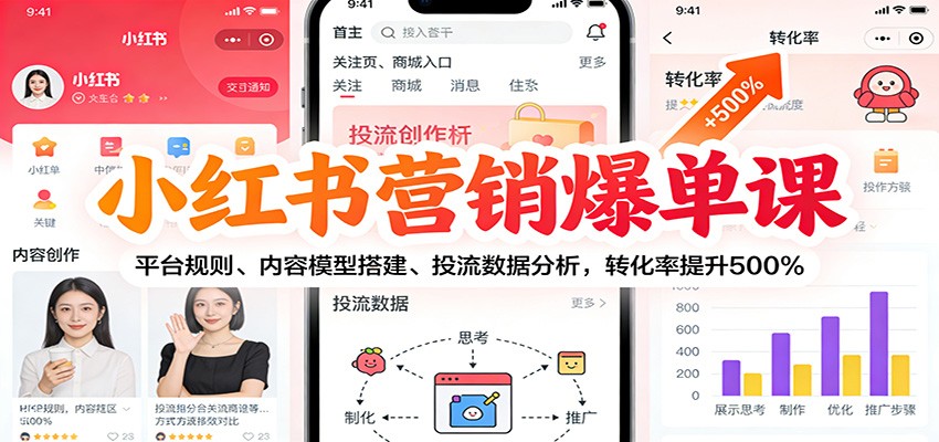 小红书营销爆单课：平台规则、内容模型搭建、投流数据分析，转化率提升500%|网创挖金社