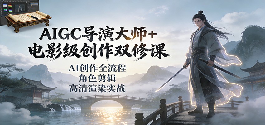 AIGC导演大师+电影级创作双修课：AI创作全流程、角色剪辑、高清渲染实战|网创挖金社