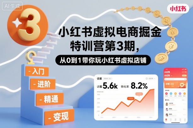 小红书虚拟电商掘金特训营第3期，从0到1带你玩小红书虚拟店铺|网创挖金社