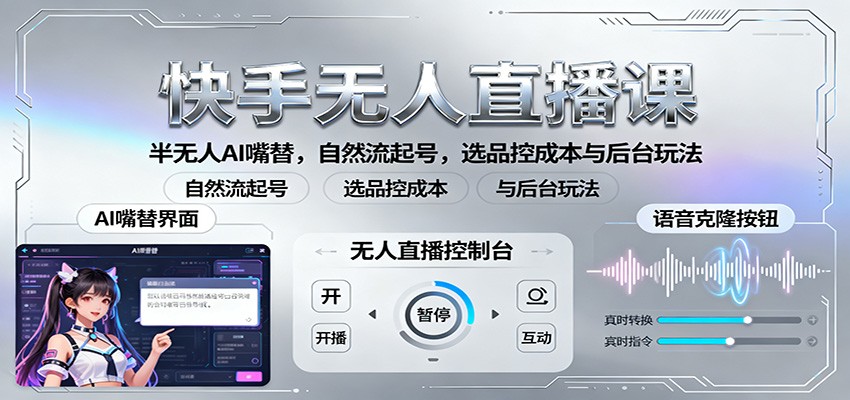 快手无人直播课：半无人AI嘴替，自然流起号，选品控成本与后台玩法|网创挖金社