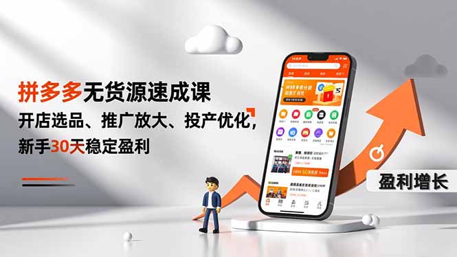拼多多无货源速成课，开店选品、推广放大、投产优化，新手30天稳定盈利|网创挖金社