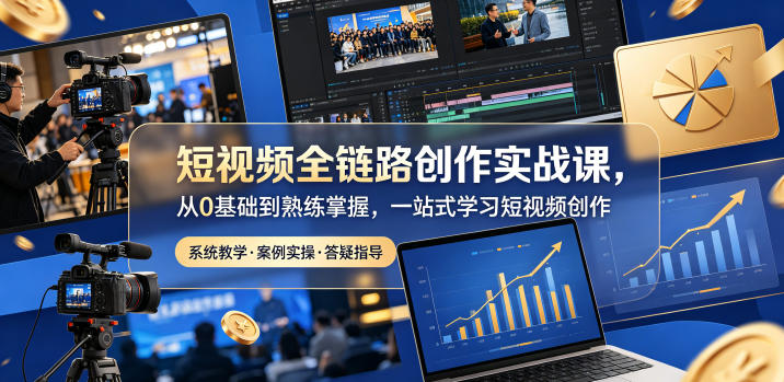 短视频全链路创作实战课，从0基础到熟练掌握，一站式学习短视频创作|网创挖金社